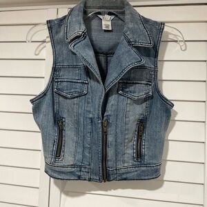 Denim Sleeveless Vest with Zipper